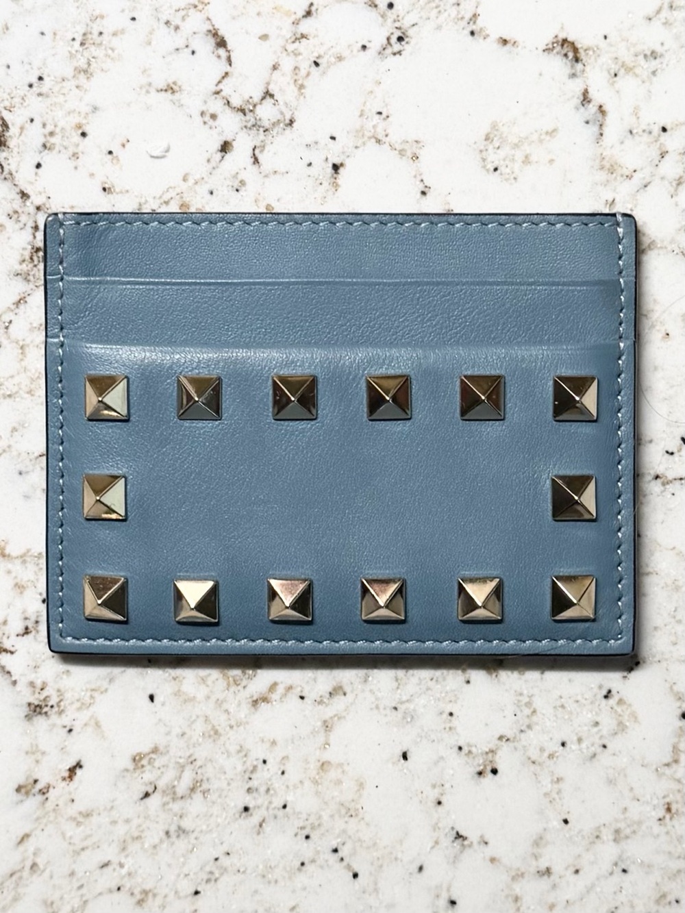 Valentino Garavani Blue Leather Rockstud Card Holder